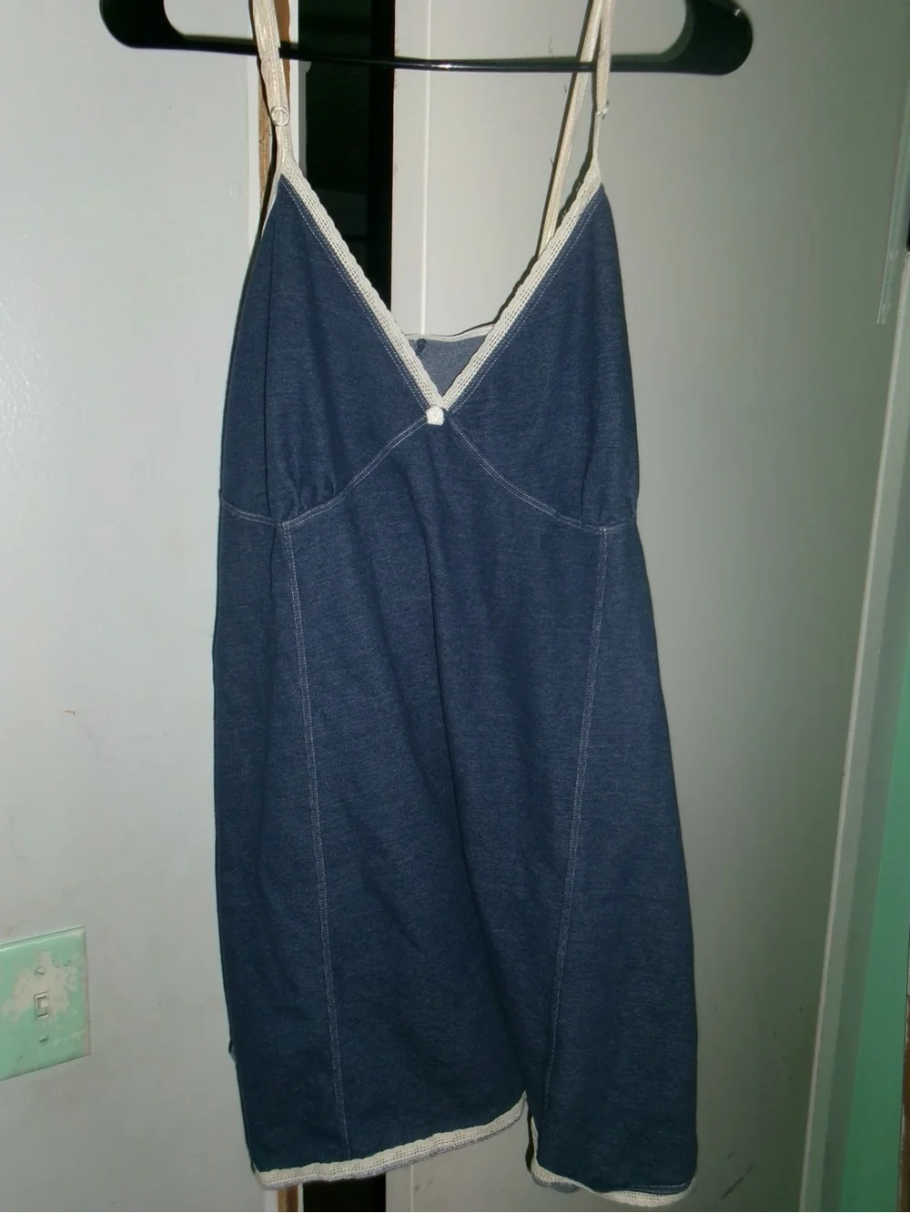 Navy Blue V-Neck Chemise with Cream Trim